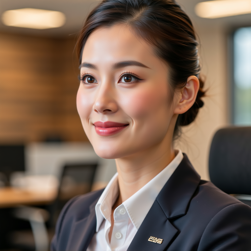 三十五岁左右女性头像，穿商务休闲装，背景为办公室